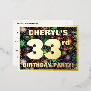 33e verjaardag: Vette, kleurrijke Fireworks-look Folie Uitnodiging Briefkaart