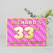 33e verjaardag — vuurroze harten en strips folie uitnodiging (Staand Voorkant)