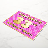 33e verjaardag — vuurroze harten en strips folie uitnodiging (Gedraaid)