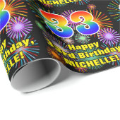 33e verjaardag: vuurwerk, regenboogblik # "33" cadeaupapier (Rol Hoek)