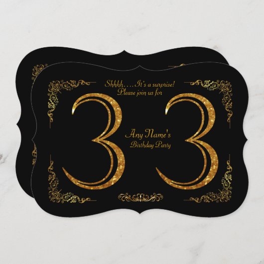 33e, Verjaardagsfeest 33e, grote Gatsby, zwart & g Kaart (Voorkant / Achterkant)