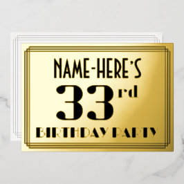33e verjaardagsfeest: Art Deco-look “33” en naam Folie Uitnodiging