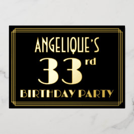 33e verjaardagsfeest: Art Deco-look “33”, met naam Folie Uitnodiging