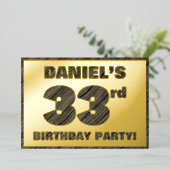 33e verjaardagsfeest — Krachtige, namaak-houtstruc Folie Uitnodiging (Staand Voorkant)