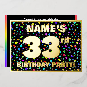 33e Verjaardagsfeest — Leuke, Kleurrijke Sterren P Folie Uitnodiging