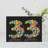 33e verjaardagsfeest, met bubbels en ballen kaart (Staand voorkant)