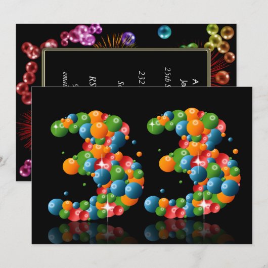 33e verjaardagsfeest, met bubbels en ballen kaart (Voorkant / Achterkant)