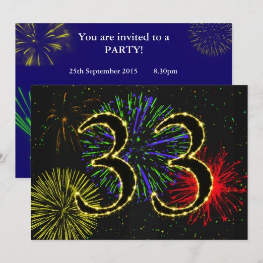 33e verjaardagsfeest uitnodigen kaart (Voorkant / Achterkant)