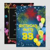 33e verjaardagsfeest Uitnodiging met ballonnen (Voorkant / Achterkant)