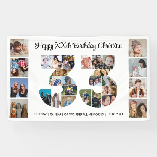33e verjaardagsfeestje Nummer 33 Fotocollage Spandoek (Horizontaal)