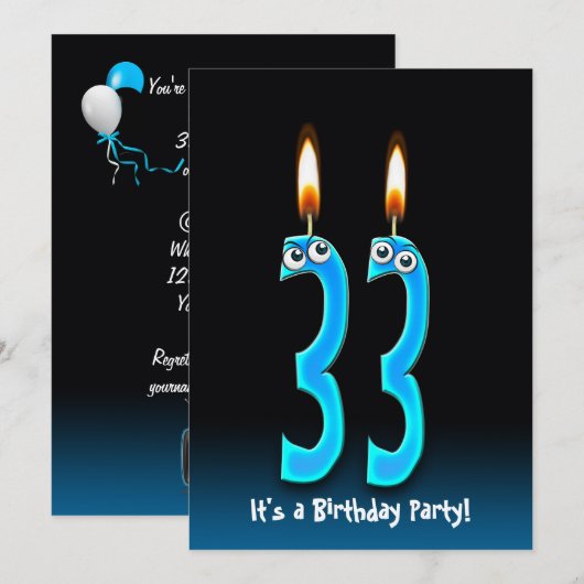 33e verjaardagsfeestje uitnodigen kaart (Voorkant / Achterkant)