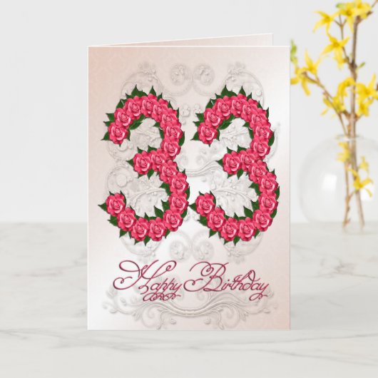 33e verjaardagskaart met rozen en bladeren kaart (Gele Bloem)