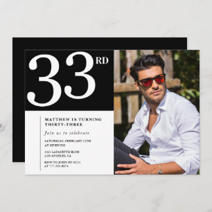 33e verjaardagsuitnodiging Foto Black White Mannen Kaart