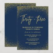 33e verjaardagsuitnodiging Goud Blauw Glitter Kaart (Voorkant / Achterkant)