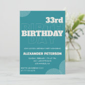 33e verjaardagsuitnodiging Mannen Blauwe Typografi Kaart (Staand voorkant)