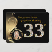 33e, verjaardagsuitnodiging, nummer diamant, foto  kaart (Voorkant / Achterkant)