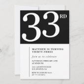 33e verjaardagsuitnodiging Zwart Wit Man Kaart (Voorkant)