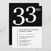 33e verjaardagsuitnodiging Zwart Wit Man Kaart (Voorkant / Achterkant)