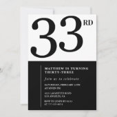 33e verjaardagsuitnodiging Zwart Wit Man Kaart (Voorkant)