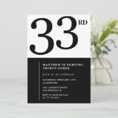 33e verjaardagsuitnodiging Zwart Wit Man Kaart (Staand voorkant)