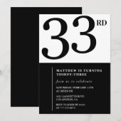33e verjaardagsuitnodiging Zwart Wit Man Kaart (Voorkant / Achterkant)