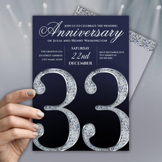 33rd Anniversary Diamond Silver Navy Blue Kaart