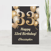 33rd Birthday Black en Gold Balloons Confetti Kaart (Voorkant)