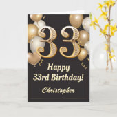 33rd Birthday Black en Gold Balloons Confetti Kaart (Gele Bloem)