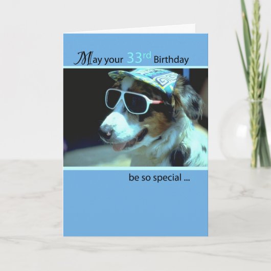 33rd Birthday Dog in Funny Sunbril Kaart (Voorkant)
