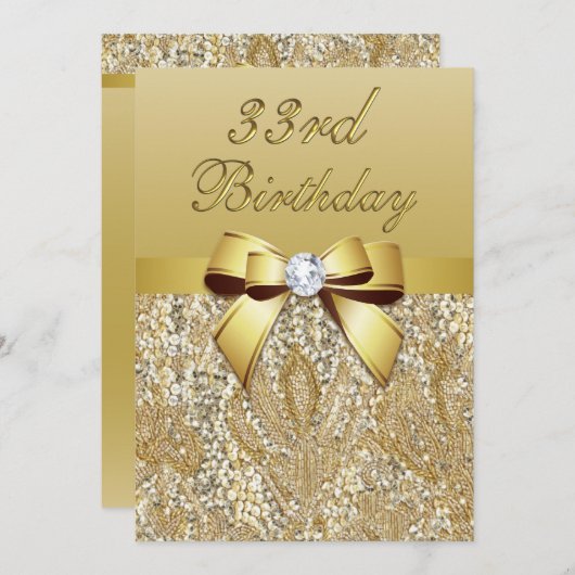 33rd Birthday Gold Faux Sequins and Bow Kaart (Voorkant / Achterkant)