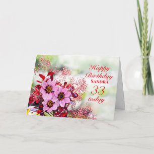 33rd Birthday roze bloemen voeg een Kaart van de N