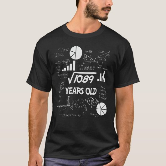 33rd Birthday Square Root Wiskunde 33 jaar oude da T-shirt (Voorkant)