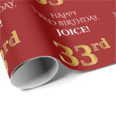 33ste verjaardag: Elegant, rood, faux gouden look Cadeaupapier (Rol Hoek)
