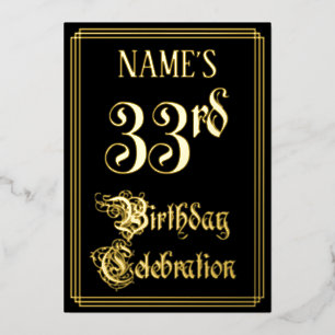 33ste verjaardagsfeest — Fantasievol script & aang Folie Uitnodiging