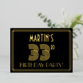 33ste verjaardagsfeestje — Art Deco-stijl “33” + n Folie Uitnodiging (Staand Voorkant)