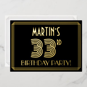 33ste verjaardagsfeestje — Art Deco-stijl “33” + n Folie Uitnodiging