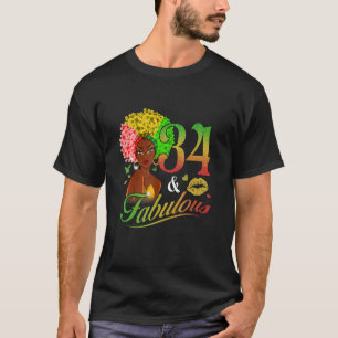 34 & Fabulous 34th Birthday Messy Bun Afro Melanin T-shirt