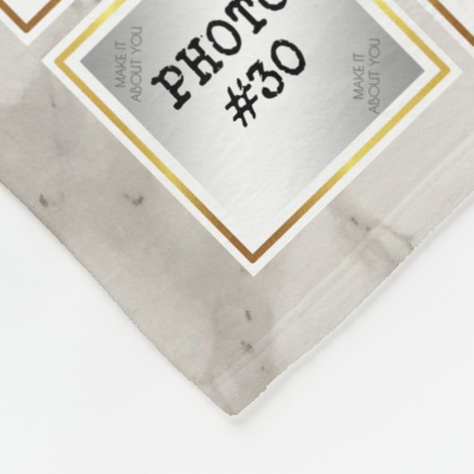 34 Fotocollage, Wit en Goud Lijst op Marmer Fleece Deken (Hoek)
