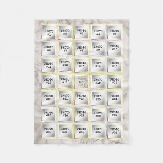 34 Fotocollage, Wit en Goud Lijst op Marmer Fleece Deken (Voorkant)