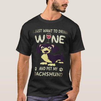 34 Ik wil gewoon wijn drinken en mijn Dachshund aa T-shirt