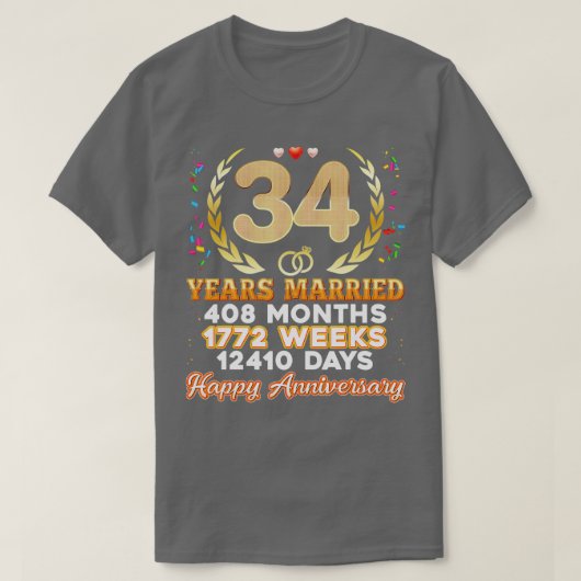 34 jaar Gehuwd Happy 34th Wedding Jubileum Co. T-shirt (Design voorkant)