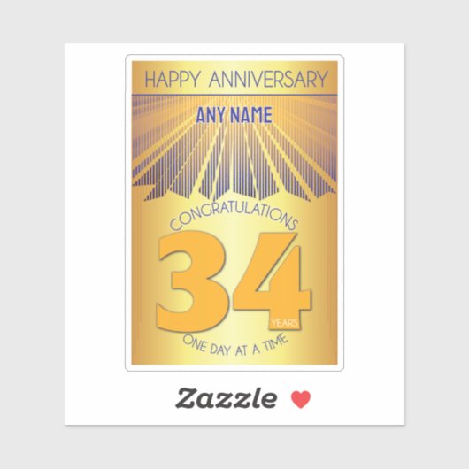 34 Jaar | Golden Ray 12 Stappen AANGEPASTE NAAM Sticker (Vel)