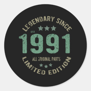 34 jaar oude Bday 1991 Legend 36ste verjaardag cad Ronde Sticker