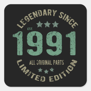 34 jaar oude Bday 1991 Legend 36ste verjaardag cad Vierkante Sticker