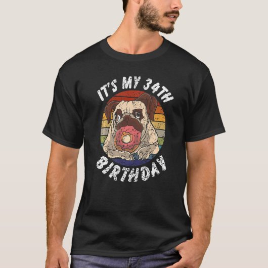 34 jaar Oude Pug en Donut  34th T-shirt (Voorkant)