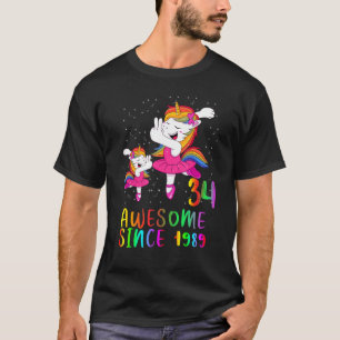 34 jaar oude vogeldag Unicorn Ballet Geweldige sin T-shirt