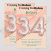 34-jarige meisjes Happy Birthday-kaart (Voorkant / Achterkant)