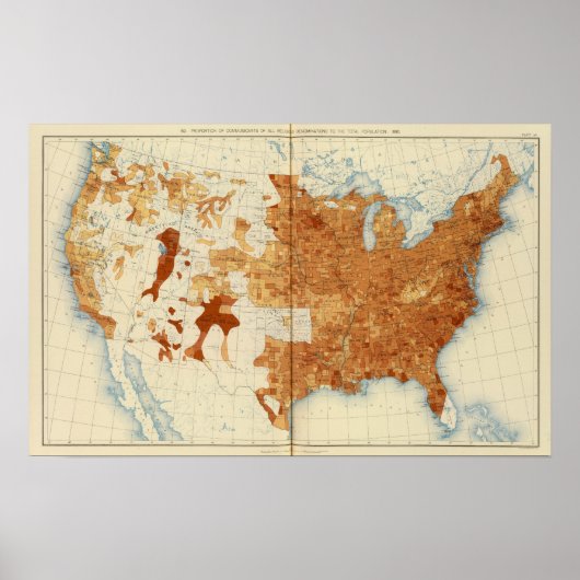 34 Percentage religieuze denominaties 1890 Poster (Voorkant)