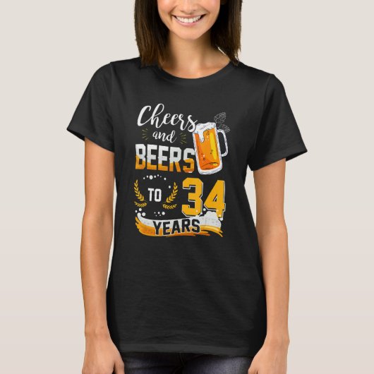 34e geboorte van kaas en bier tot 34 jaar t-shirt (Voorkant)