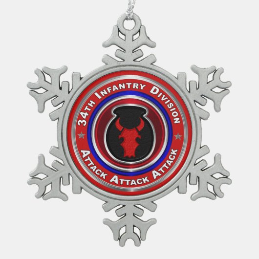 34e infanteriedivisie Keepomwille Tin Sneeuwvlok Ornament (Voorkant)